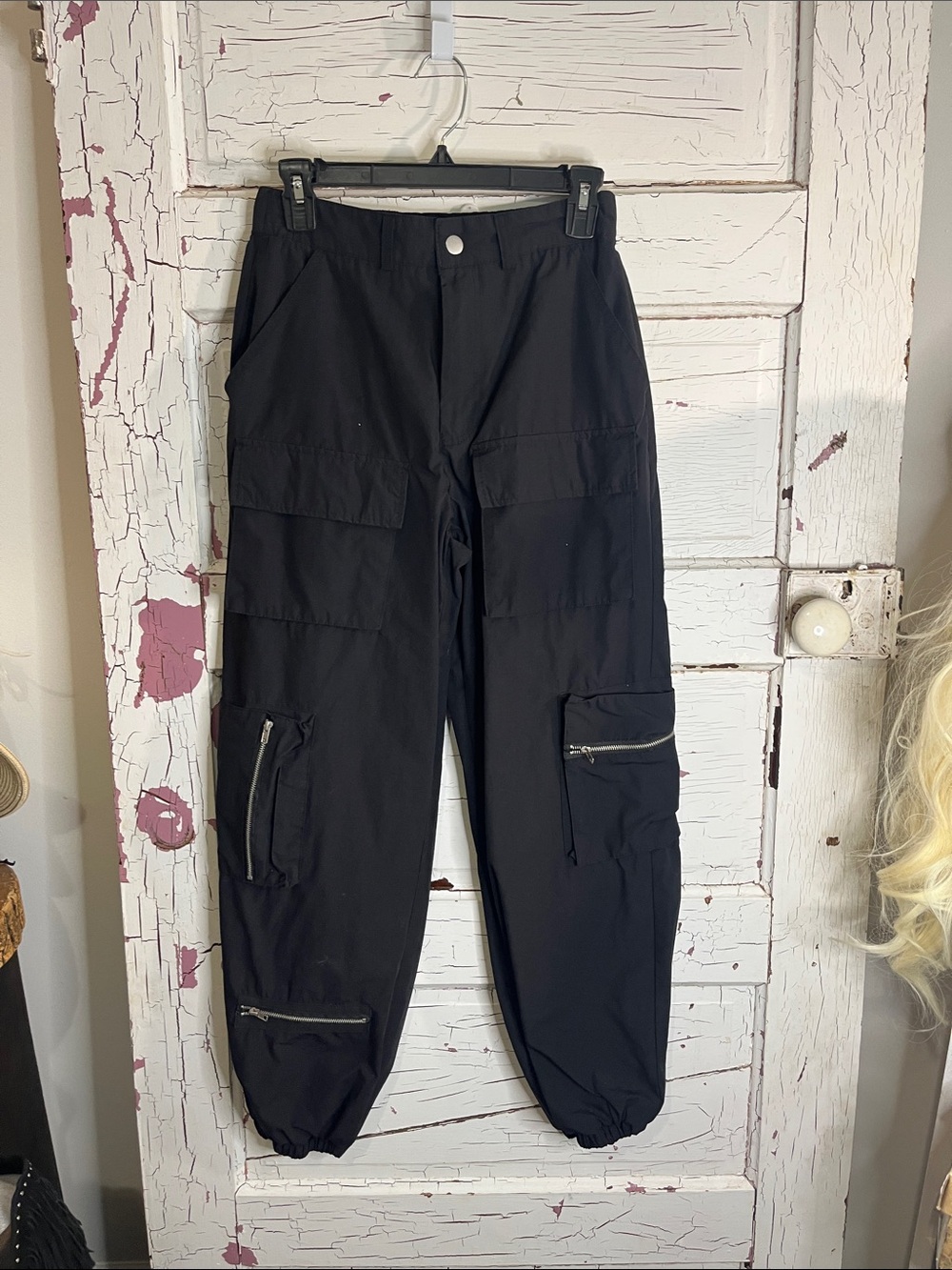 Harper & Ivy Black Cargo Jogger Pants with Zipper Accents Sz Small